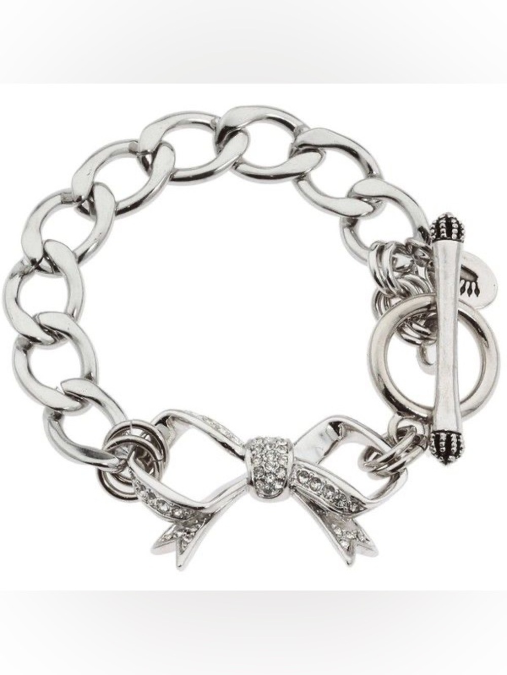 VINTAGE JUICY COUTURE Silver Bow Charm Chain toggle chunky Bracelet